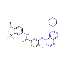 COc1ccc(NC(=O)c2ccc(Cl)c(Nc3ncnc4cnc(N5CCCCC5)nc34)c2)cc1C(F)(F)F ZINC000148065371