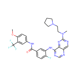 COc1ccc(NC(=O)c2ccc(F)c(Nc3ncnc4cnc(N(C)CCN5CCCC5)nc34)c2)cc1C(F)(F)F ZINC000148073521