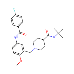 COc1ccc(NC(=O)c2ccc(F)cc2)cc1CN1CCC(C(=O)NC(C)(C)C)CC1 ZINC001772652632