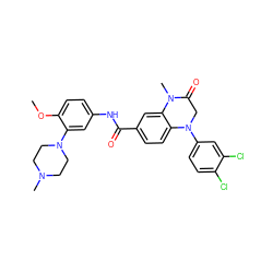 COc1ccc(NC(=O)c2ccc3c(c2)N(C)C(=O)CN3c2ccc(Cl)c(Cl)c2)cc1N1CCN(C)CC1 ZINC000073138075