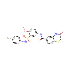 COc1ccc(NC(=O)c2ccc3c(c2)NC(=O)CS3)cc1S(=O)(=O)Nc1ccc(Br)cc1 ZINC000017574746