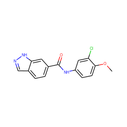 COc1ccc(NC(=O)c2ccc3cn[nH]c3c2)cc1Cl ZINC000060393095