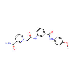 COc1ccc(NC(=O)c2cccc(NC(=O)C[n+]3cccc(C(N)=O)c3)c2)cc1 ZINC000049807840