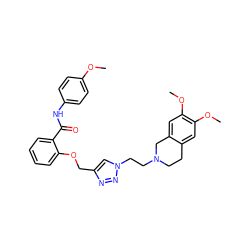 COc1ccc(NC(=O)c2ccccc2OCc2cn(CCN3CCc4cc(OC)c(OC)cc4C3)nn2)cc1 ZINC001772581084