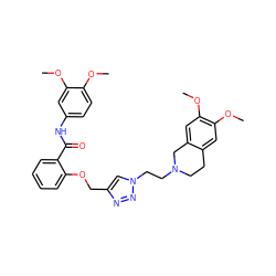 COc1ccc(NC(=O)c2ccccc2OCc2cn(CCN3CCc4cc(OC)c(OC)cc4C3)nn2)cc1OC ZINC001772598515