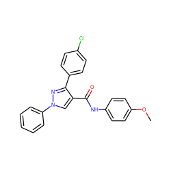 COc1ccc(NC(=O)c2cn(-c3ccccc3)nc2-c2ccc(Cl)cc2)cc1 ZINC000000991413