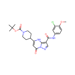 COc1ccc(NC(=O)c2cnn3c(=O)cc(C4CCN(C(=O)OC(C)(C)C)CC4)[nH]c23)cc1Cl ZINC000100928650