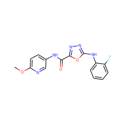 COc1ccc(NC(=O)c2nnc(Nc3ccccc3F)o2)cn1 ZINC000084652802