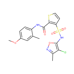 COc1ccc(NC(=O)c2sccc2S(=O)(=O)Nc2onc(C)c2Cl)c(C)c1 ZINC000000839631