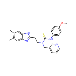 COc1ccc(NC(=S)N(CCc2nc3cc(C)c(C)cc3[nH]2)Cc2cccnc2)cc1 ZINC000001360837