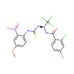 COc1ccc(NC(=S)N[C@H](NC(=O)c2ccc(Cl)cc2Cl)C(Cl)(Cl)Cl)c([N+](=O)[O-])c1 ZINC000008828791