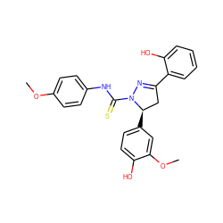 COc1ccc(NC(=S)N2N=C(c3ccccc3O)C[C@H]2c2ccc(O)c(OC)c2)cc1 ZINC000029044604