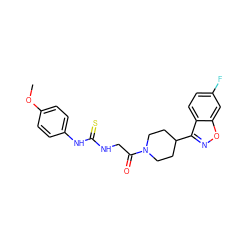 COc1ccc(NC(=S)NCC(=O)N2CCC(c3noc4cc(F)ccc34)CC2)cc1 ZINC000095594619