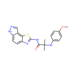 COc1ccc(NC(C)(C)C(=O)Nc2nc3ccc4[nH]ncc4c3s2)cc1 ZINC000142311121