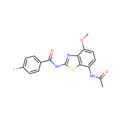 COc1ccc(NC(C)=O)c2sc(NC(=O)c3ccc(F)cc3)nc12 ZINC000053294126