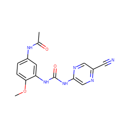 COc1ccc(NC(C)=O)cc1NC(=O)Nc1cnc(C#N)cn1 ZINC000028826412