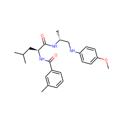 COc1ccc(NC[C@@H](C)NC(=O)[C@H](CC(C)C)NC(=O)c2cccc(C)c2)cc1 ZINC000014971561