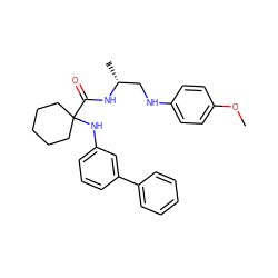 COc1ccc(NC[C@@H](C)NC(=O)C2(Nc3cccc(-c4ccccc4)c3)CCCCC2)cc1 ZINC000028571778