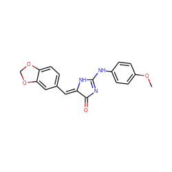 COc1ccc(NC2=NC(=O)/C(=C/c3ccc4c(c3)OCO4)N2)cc1 ZINC000072109676