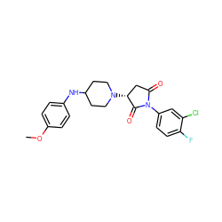 COc1ccc(NC2CCN([C@@H]3CC(=O)N(c4ccc(F)c(Cl)c4)C3=O)CC2)cc1 ZINC000018271446