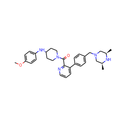 COc1ccc(NC2CCN(C(=O)c3ncccc3-c3ccc(CN4C[C@H](C)N[C@H](C)C4)cc3)CC2)cc1 ZINC000040394016