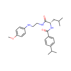 COc1ccc(NCCNC(=O)[C@H](CC(C)C)NC(=O)c2ccc(C(C)C)cc2)cc1 ZINC000013473897