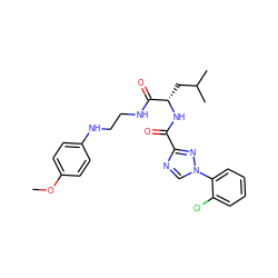 COc1ccc(NCCNC(=O)[C@H](CC(C)C)NC(=O)c2ncn(-c3ccccc3Cl)n2)cc1 ZINC000003972201