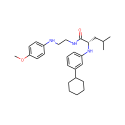 COc1ccc(NCCNC(=O)[C@H](CC(C)C)Nc2cccc(C3CCCCC3)c2)cc1 ZINC000028571533