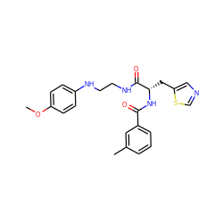 COc1ccc(NCCNC(=O)[C@H](Cc2cncs2)NC(=O)c2cccc(C)c2)cc1 ZINC000014971366