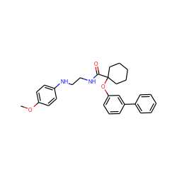 COc1ccc(NCCNC(=O)C2(Oc3cccc(-c4ccccc4)c3)CCCCC2)cc1 ZINC000028571433