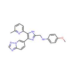 COc1ccc(NCc2nc(-c3ccc4ncnn4c3)c(-c3cccc(C)n3)[nH]2)cc1 ZINC000113390003