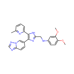 COc1ccc(NCc2nc(-c3ccc4ncnn4c3)c(-c3cccc(C)n3)[nH]2)cc1OC ZINC000113388740