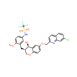 COc1ccc(NS(=O)(=O)C(F)(F)F)cc1C[C@@H]1COc2ccc(OCc3ccc4ccc(Cl)cc4n3)cc2[C@@H]1O ZINC000003919977