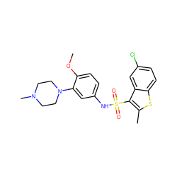 COc1ccc(NS(=O)(=O)c2c(C)sc3ccc(Cl)cc23)cc1N1CCN(C)CC1 ZINC000013782733