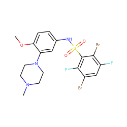 COc1ccc(NS(=O)(=O)c2c(F)c(Br)cc(F)c2Br)cc1N1CCN(C)CC1 ZINC000026178805