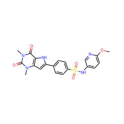 COc1ccc(NS(=O)(=O)c2ccc(-c3cc4c([nH]3)c(=O)n(C)c(=O)n4C)cc2)cn1 ZINC000034800780