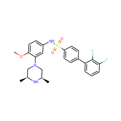 COc1ccc(NS(=O)(=O)c2ccc(-c3cccc(F)c3F)cc2)cc1N1C[C@H](C)N[C@H](C)C1 ZINC000035821597