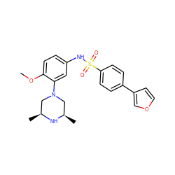 COc1ccc(NS(=O)(=O)c2ccc(-c3ccoc3)cc2)cc1N1C[C@H](C)N[C@H](C)C1 ZINC000035920562