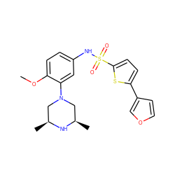 COc1ccc(NS(=O)(=O)c2ccc(-c3ccoc3)s2)cc1N1C[C@H](C)N[C@H](C)C1 ZINC000095598554