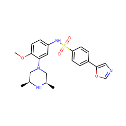 COc1ccc(NS(=O)(=O)c2ccc(-c3cnco3)cc2)cc1N1C[C@H](C)N[C@H](C)C1 ZINC000095598598