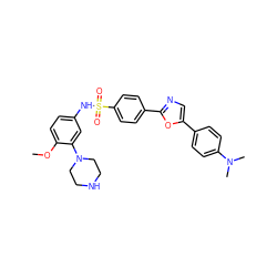 COc1ccc(NS(=O)(=O)c2ccc(-c3ncc(-c4ccc(N(C)C)cc4)o3)cc2)cc1N1CCNCC1 ZINC000064528163