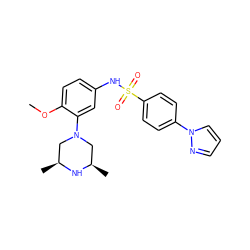 COc1ccc(NS(=O)(=O)c2ccc(-n3cccn3)cc2)cc1N1C[C@H](C)N[C@H](C)C1 ZINC000095598515