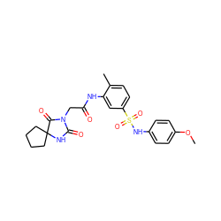 COc1ccc(NS(=O)(=O)c2ccc(C)c(NC(=O)CN3C(=O)NC4(CCCC4)C3=O)c2)cc1 ZINC000009467666