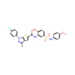 COc1ccc(NS(=O)(=O)c2ccc(O)c(NC(=O)c3cc4c(C)nn(-c5ccc(F)cc5)c4s3)c2)cc1 ZINC000008686822