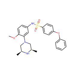 COc1ccc(NS(=O)(=O)c2ccc(Oc3ccccc3)cc2)cc1N1C[C@H](C)N[C@H](C)C1 ZINC000095598596