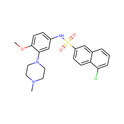 COc1ccc(NS(=O)(=O)c2ccc3c(Cl)cccc3c2)cc1N1CCN(C)CC1 ZINC000013782730