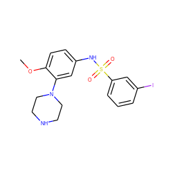 COc1ccc(NS(=O)(=O)c2cccc(I)c2)cc1N1CCNCC1 ZINC000028457580