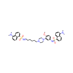 COc1ccc(NS(=O)(=O)c2cccc3c(N(C)C)cccc23)cc1N1CCN(CCCCCCNS(=O)(=O)c2cccc3c(N(C)C)cccc23)CC1 ZINC000095544868