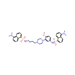 COc1ccc(NS(=O)(=O)c2cccc3c(N(C)C)cccc23)cc1N1CCN(CCCCNS(=O)(=O)c2cccc3c(N(C)C)cccc23)CC1 ZINC000072148959