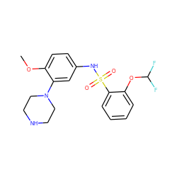COc1ccc(NS(=O)(=O)c2ccccc2OC(F)F)cc1N1CCNCC1 ZINC000043204876